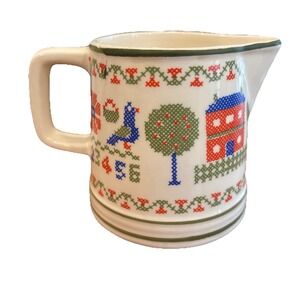 Cross Stitch Needlepoint Cream Pitcher Sampler design Made in Japan School House